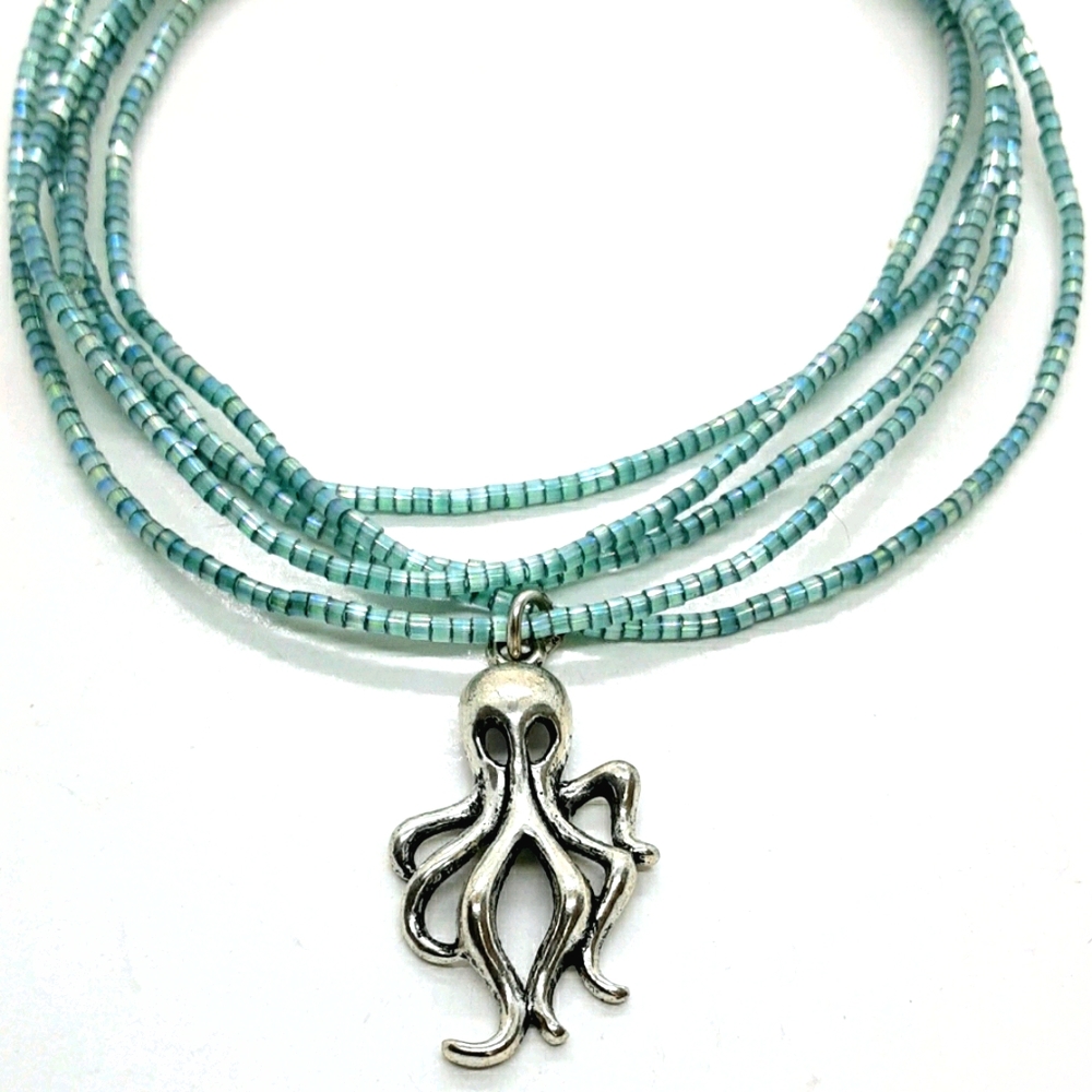 45 inch hi gloss aqua seed bead wrap bracelet